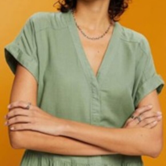 khaki /olive linen blend tunic dress pull on Briggs New York size medium - Picture 1 of 14